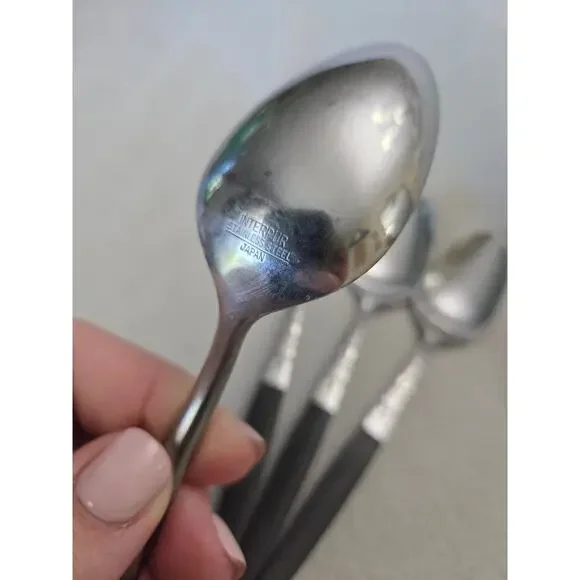 Lot 2 Vintage Interpur Stainless Japan Teaspoon Silverware Flatware Black Swirl - Picture 6 of 6